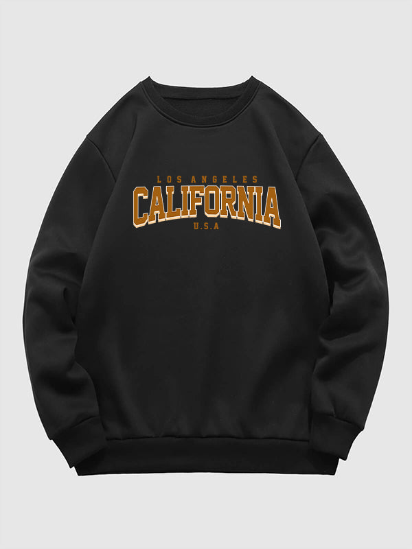 Men's "CALIFORNIA" letter print casual crew neck sweatshirt