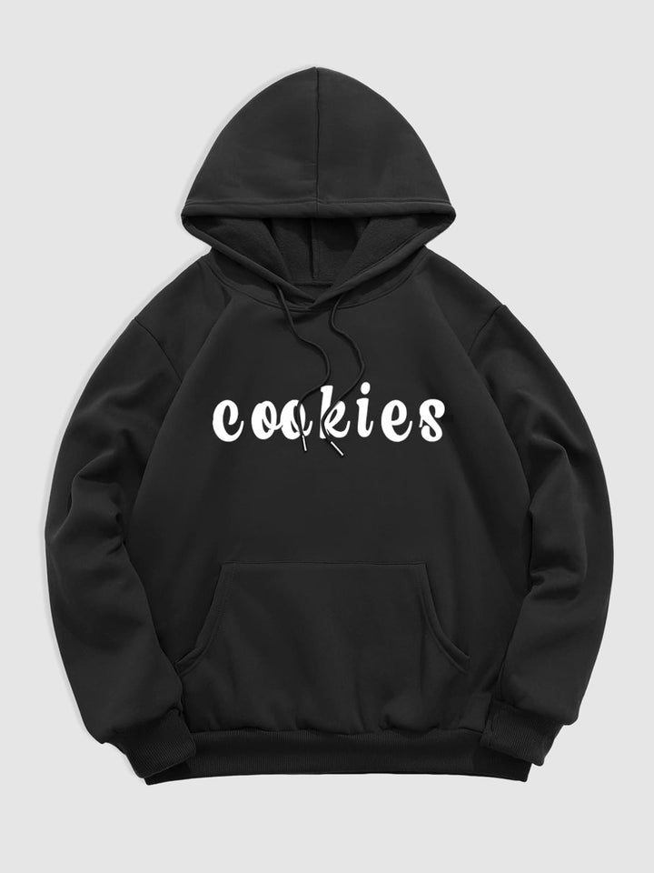 Men's "COOKIES" letter print casual hoodie black