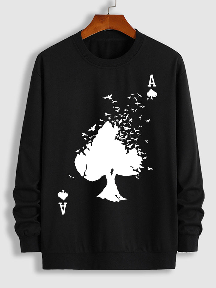 Men's Poker A Print Casual Round Neck Sweatshirt