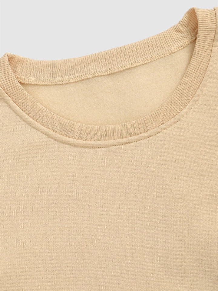 Men's Letter Smiley Face Print Casual Round Neck Pullover Sweatshirt khaki 