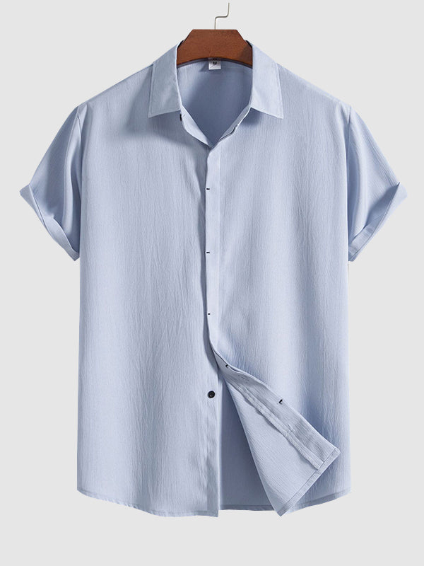 Men's Cotton Linen Lapel Short Sleeve Shirt