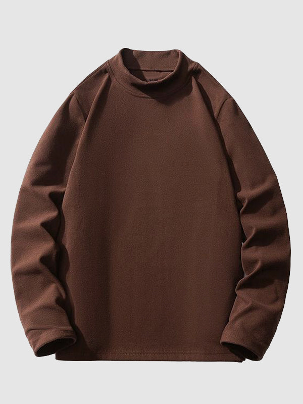 Men's Solid Color Cashmere Half Turtle Neck Round Neck Long Sleeve T-Shirt