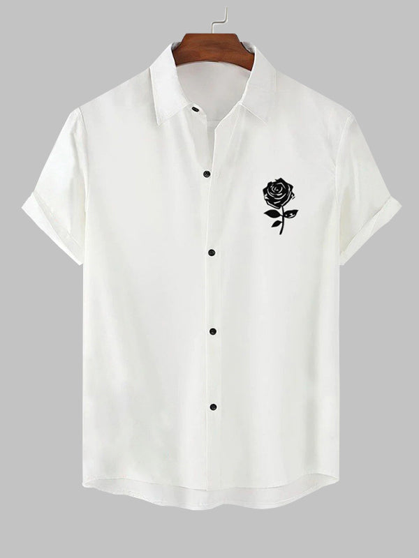 Men's Japanese rose print Trendy short-sleeved shirt