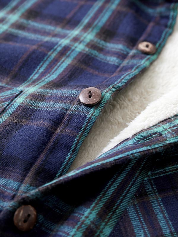 Men's Vintage Plaid Button Fleece-lined Casual Warm Shirt Jacket