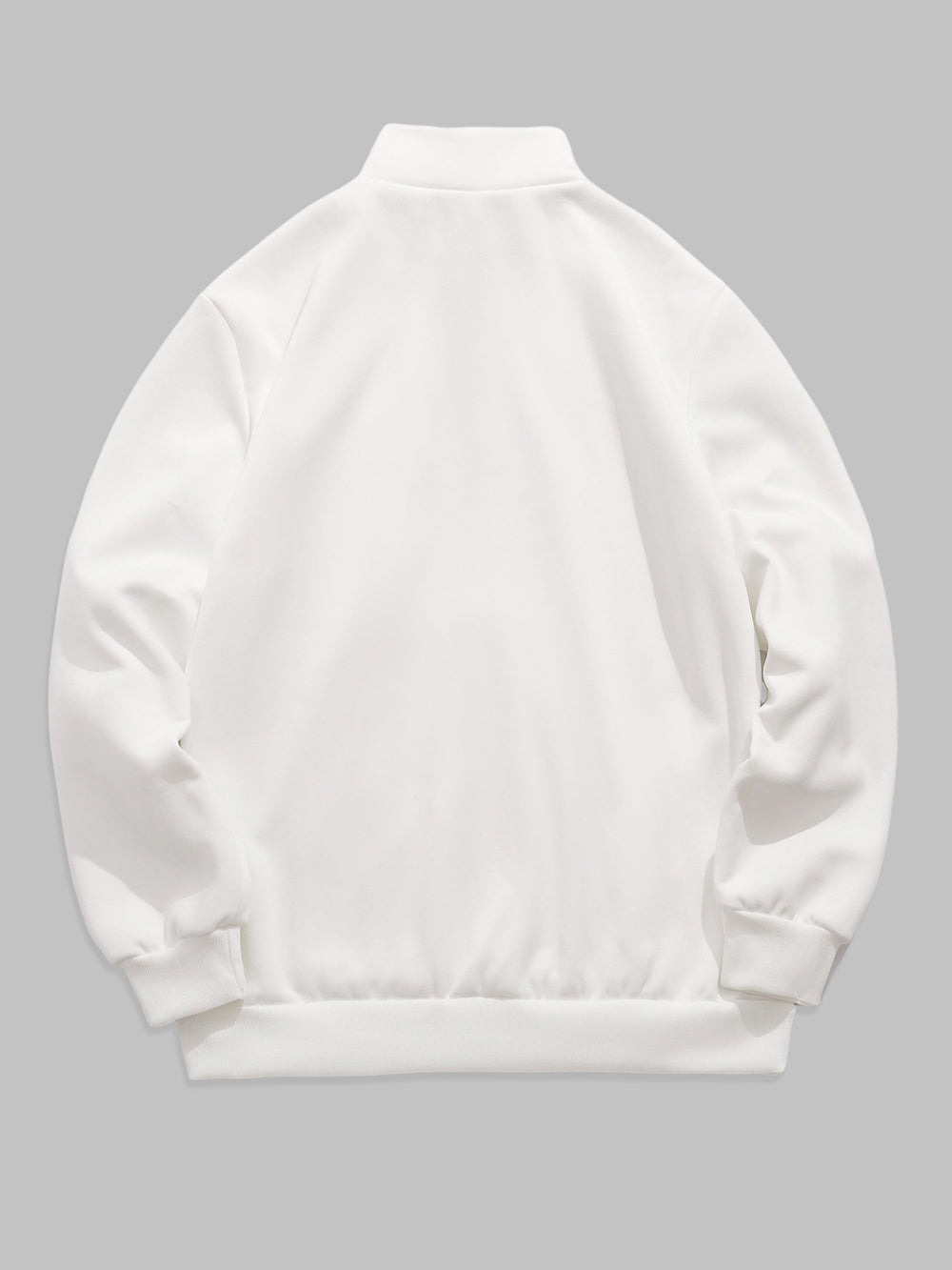 Men's stand collar zipper letter print fleece sweatshirt white