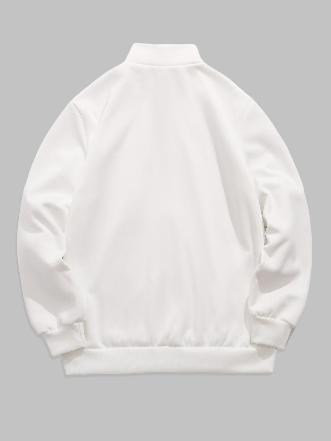 Men's stand collar zipper letter print fleece sweatshirt white