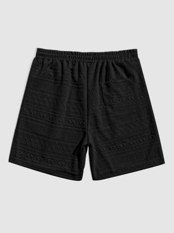 Geometric Retro Jacquard  Casual Shorts BLACK