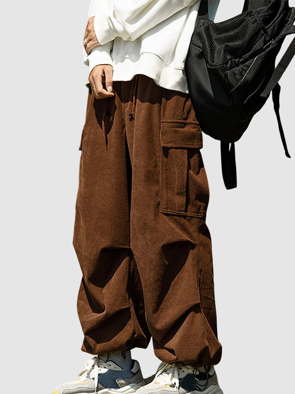 Men's Casual Corduroy Cargo Pants Brown