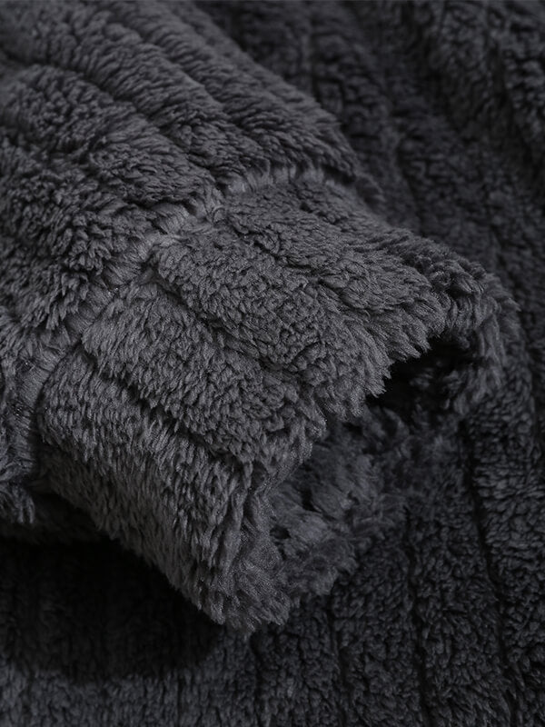 Men's Classic Plaid  Fluffy Faux Fur Single Pocket Button Lapel Jacket