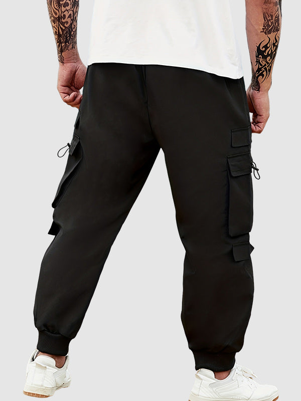 Men's Drawstring Elastic Waist Casual Cargo Pants black