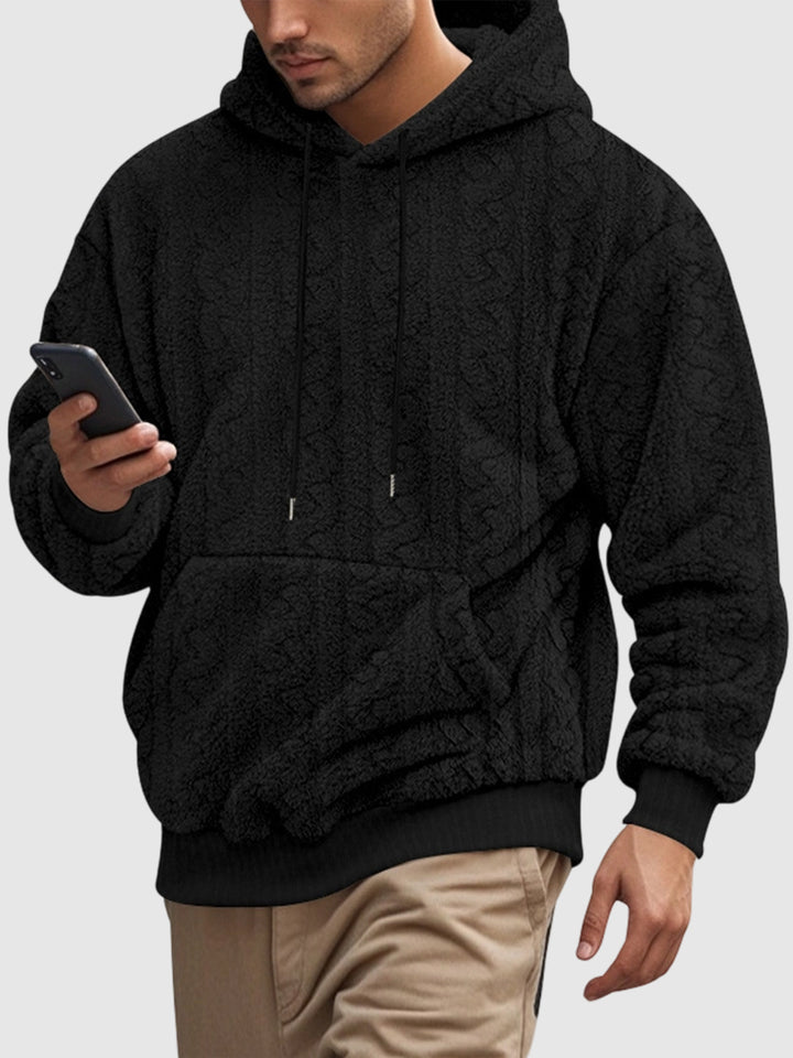 Men's Hooded Jacquard Teddy Fleece Sports Casual Sweatshirt
