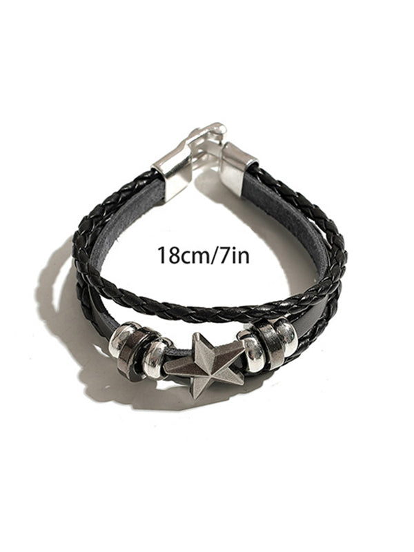 Men's Retro Punk Pentagram Leather Braided Bracelet