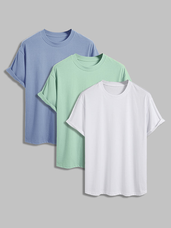 Men's 100% cotton basic round neck T-shirt three-piece set