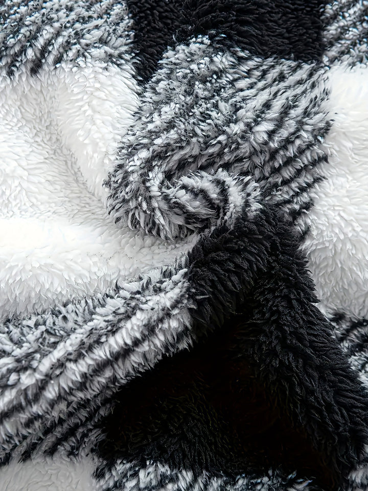 Men's Plaid Casual Fashion Fluffy Fleece Hoodie