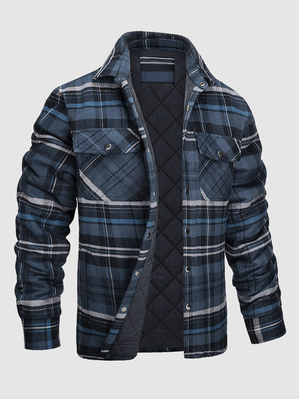 Men's plaid quilted thickened lapel warm shirt jacket