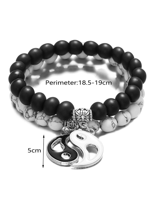 White and black Couple Matte Beaded 2 pcs/Set Bracelet