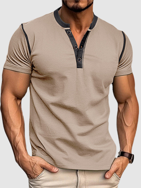 Men's casual half-button color-blocked short-sleeved polo