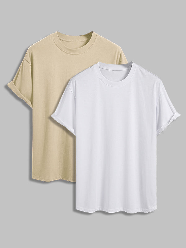 Men's 100% cotton basic round neck T-shirt two-piece set