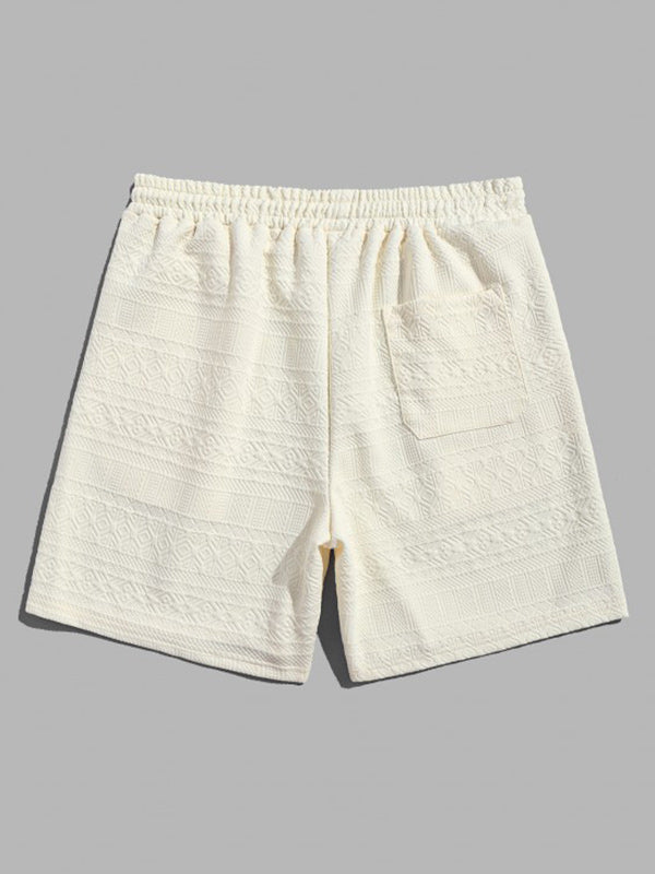 Geometric Retro Jacquard Casual Shorts Beige