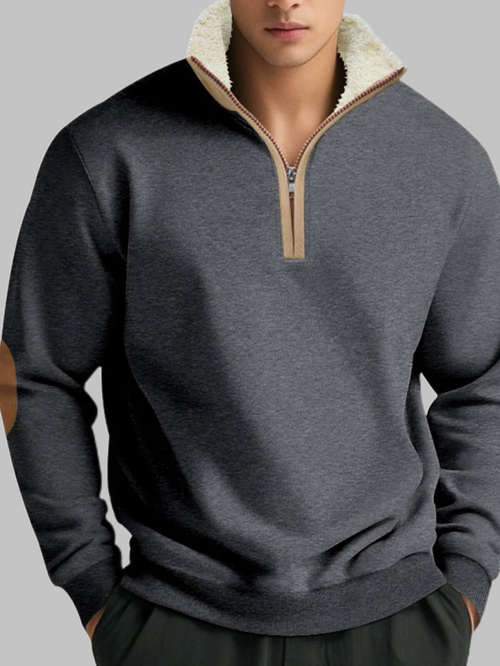 Men's Retro Stitching Embroidery Half-Placket Long Sleeve Sweatshirt