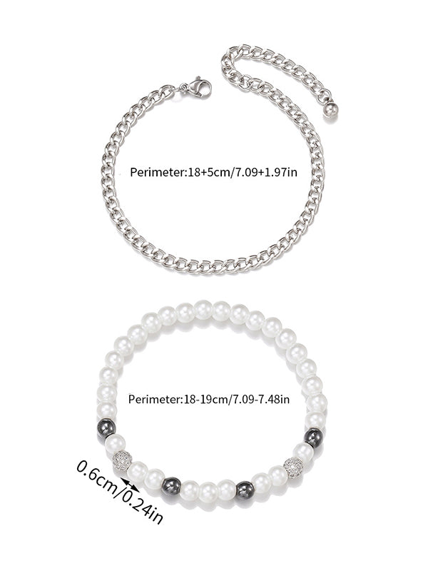 Zircon pearl bracelet 2 Pcs/set