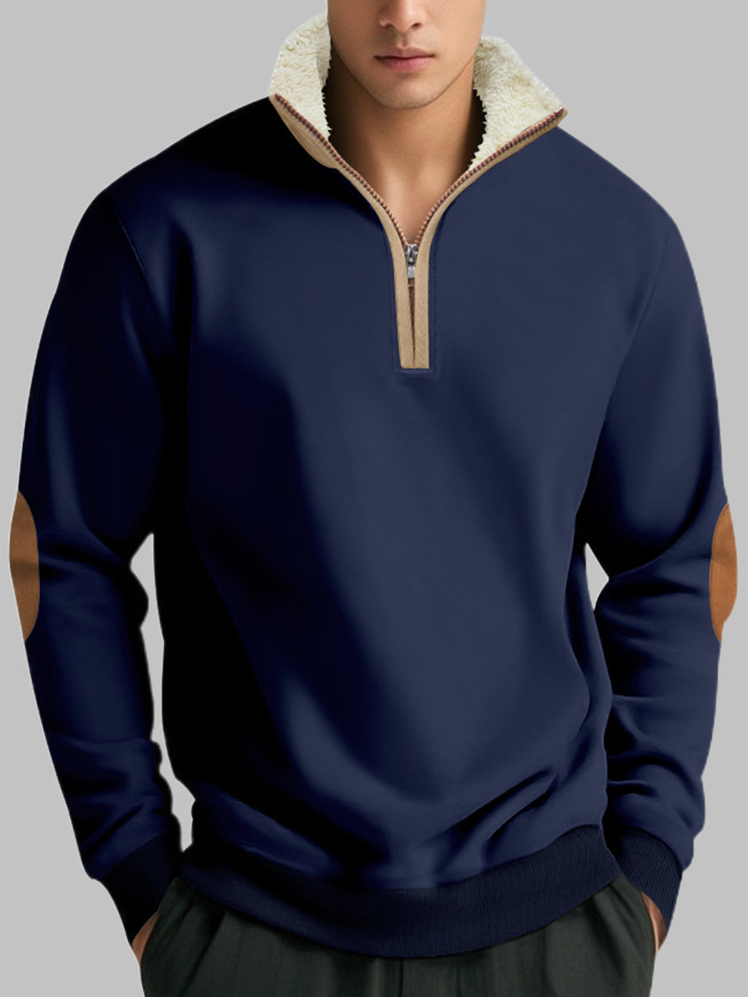 Men's Retro Stitching Embroidery Half-Placket Long Sleeve Sweatshirt