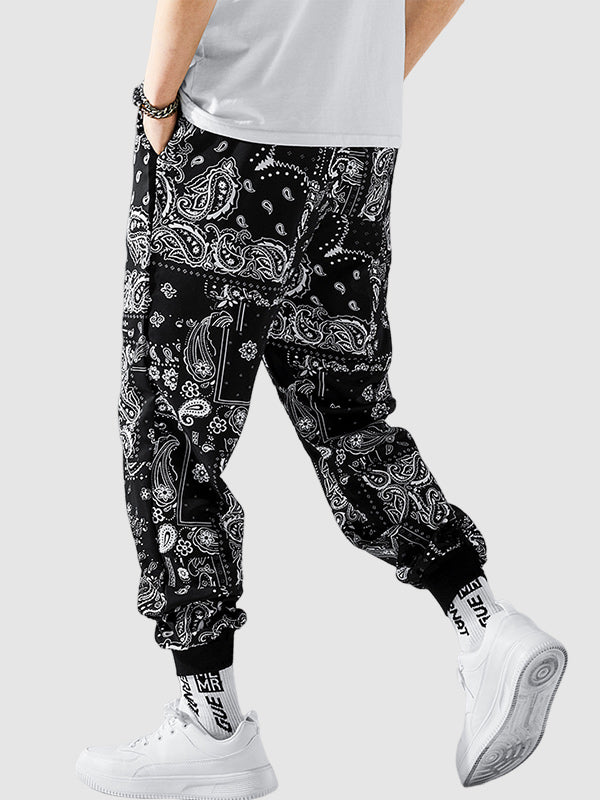 Men's Printed Pattern Elastic Waist Drawstring Casual Pants