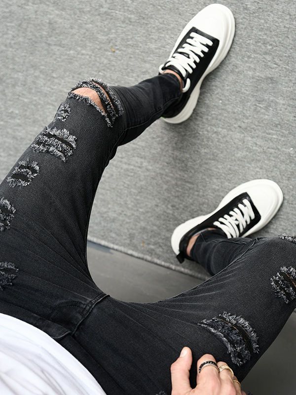 Men's Straight Leg Distressed Denim Jeans