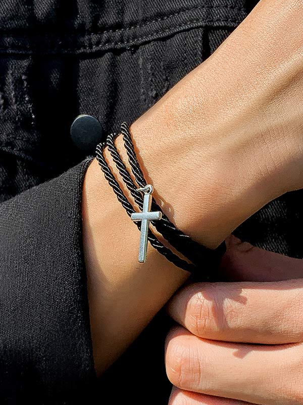 Men's Ethnic Braided Cross Bracelet