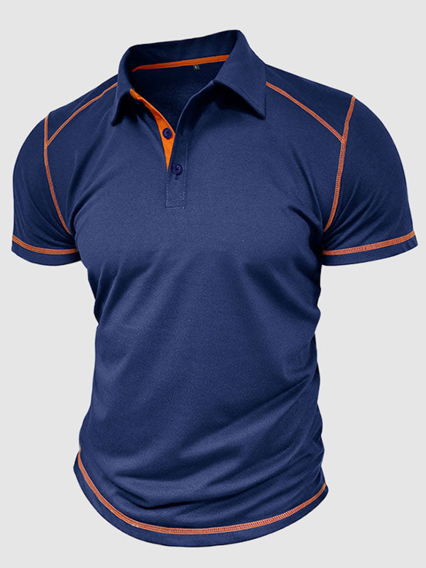 Men's half-button color-blocking casual lapel short-sleeved polo