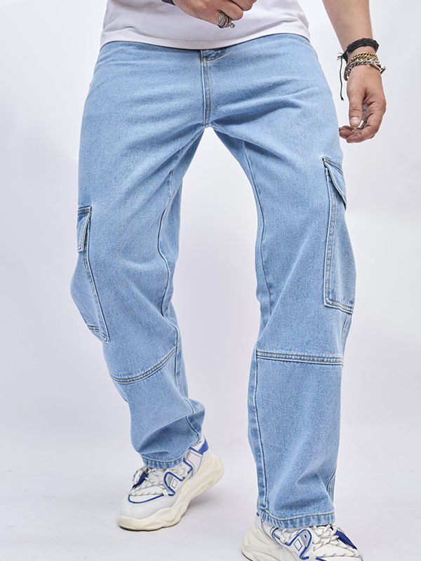 Men's Casual Streetwear Zippered Flap Pocket Jeans