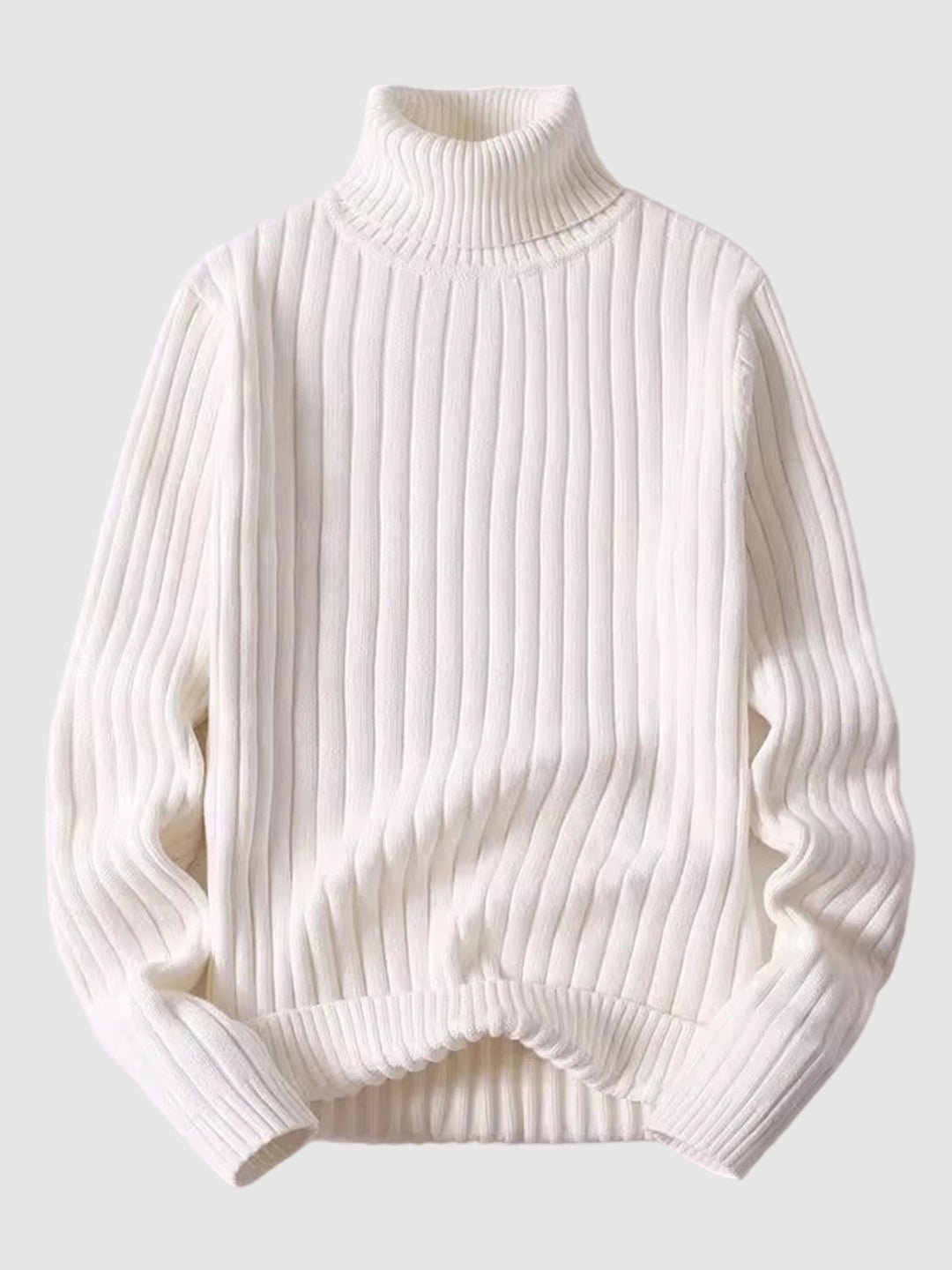 Men's Casual High Neck Pure Cotton Knit Sweater - Solid Color Fashion Pullover