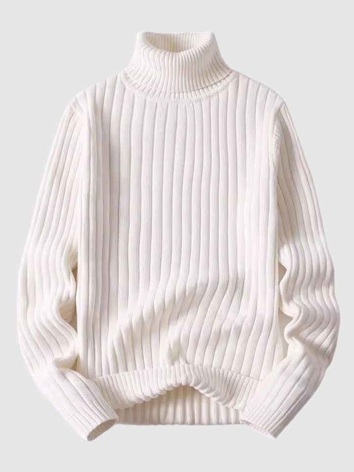 Men's Casual High Neck Pure Cotton Knit Sweater - Solid Color Fashion Pullover