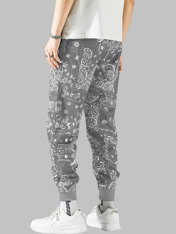 Men's Printed Pattern Elastic Waist Drawstring Casual Pants