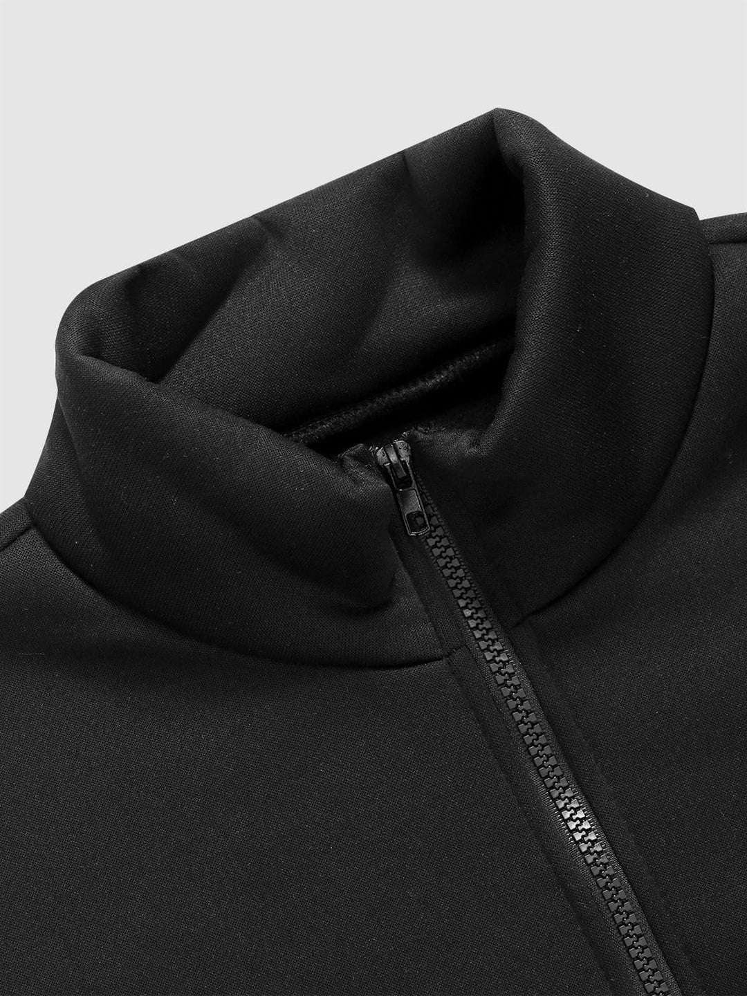 Men's stand collar zipper letter print fleece sweatshirt black