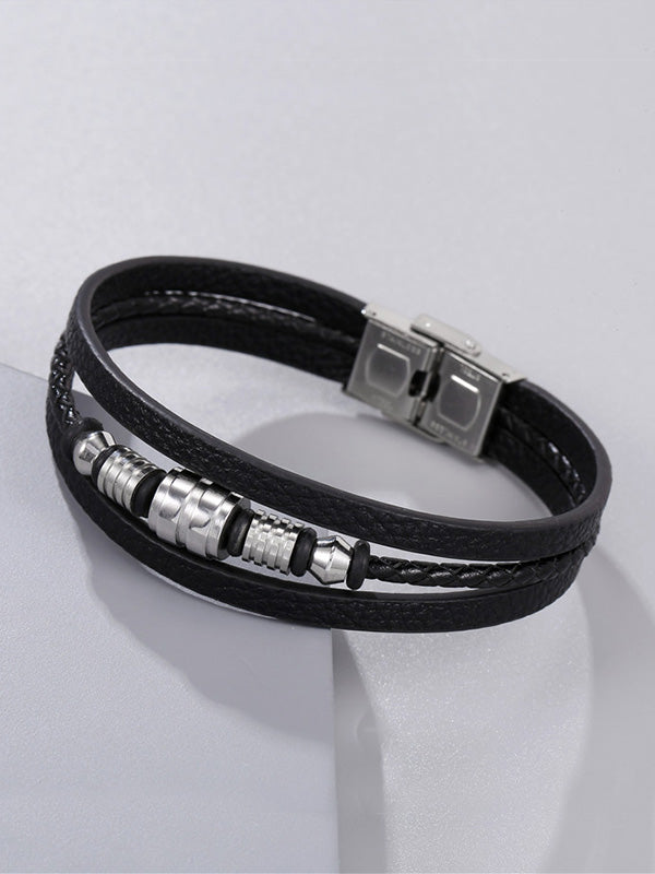 Men's Braided detail layered bracelet