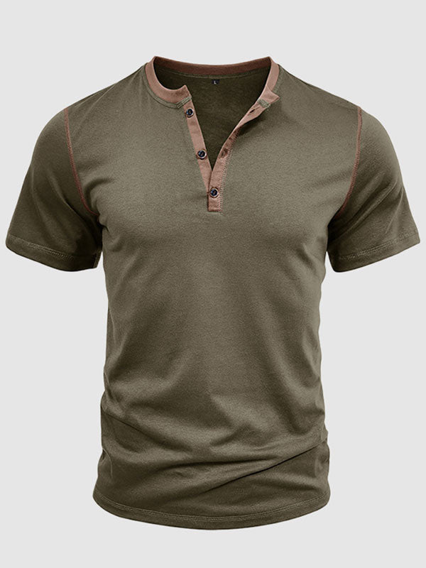 Men's casual half-button color-blocked short-sleeved polo