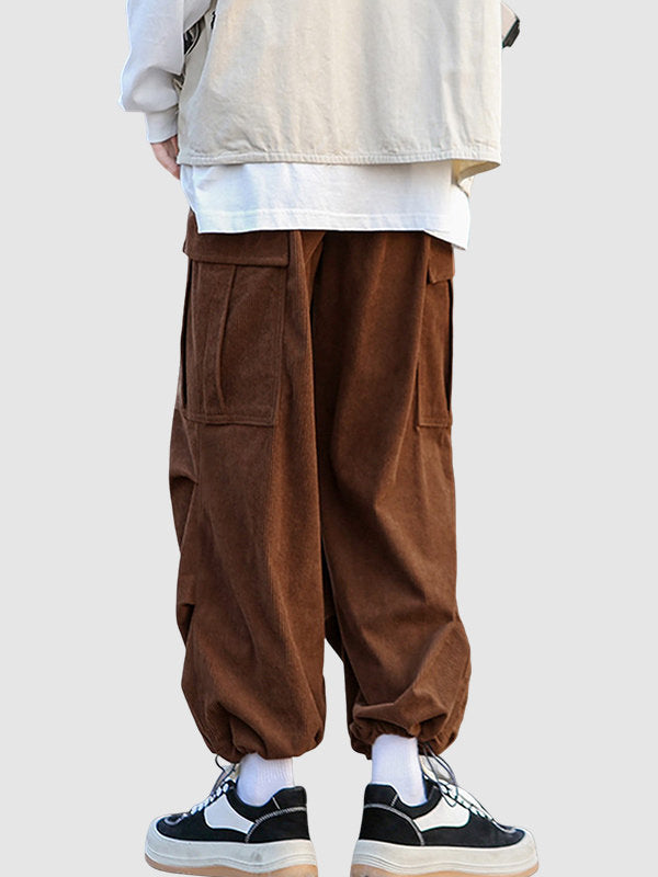 Men's Casual Corduroy Cargo Pants Brown