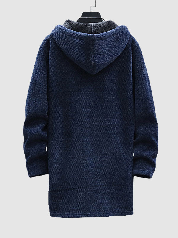 Men's Fleece-lined thickened knitted zipper Long  hooded jacket