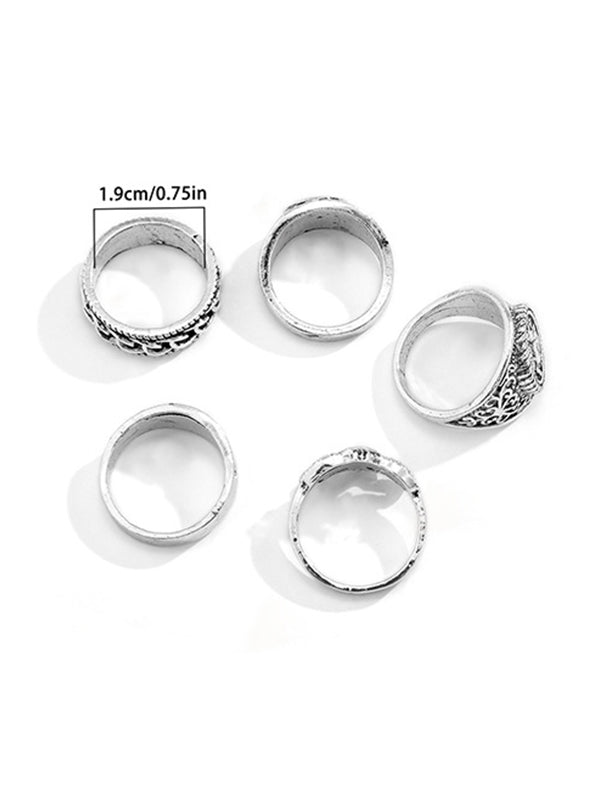 Vintage Embossed Decorative Metal Rings 5Pcs /set