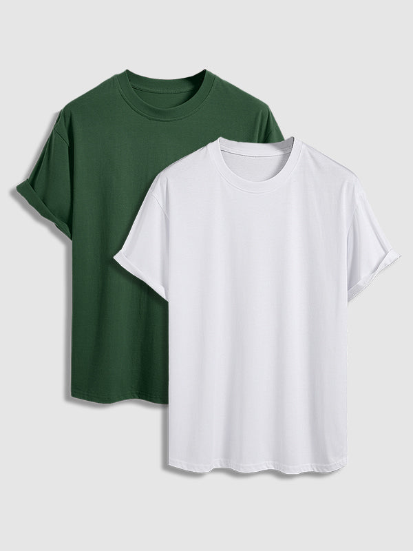 Men's 100% cotton basic round neck T-shirt two-piece set