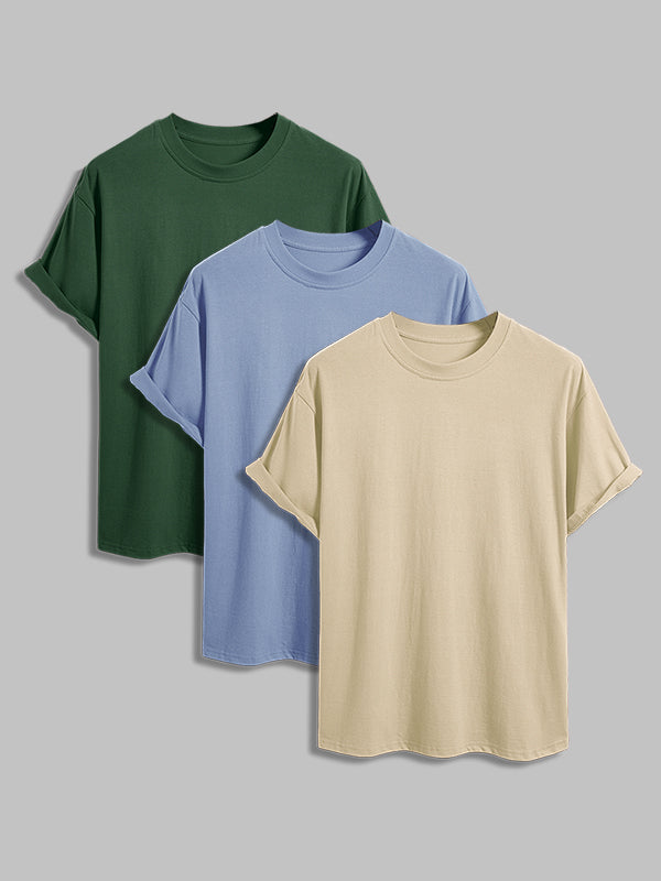 Men's 100% cotton basic round neck T-shirt three-piece set