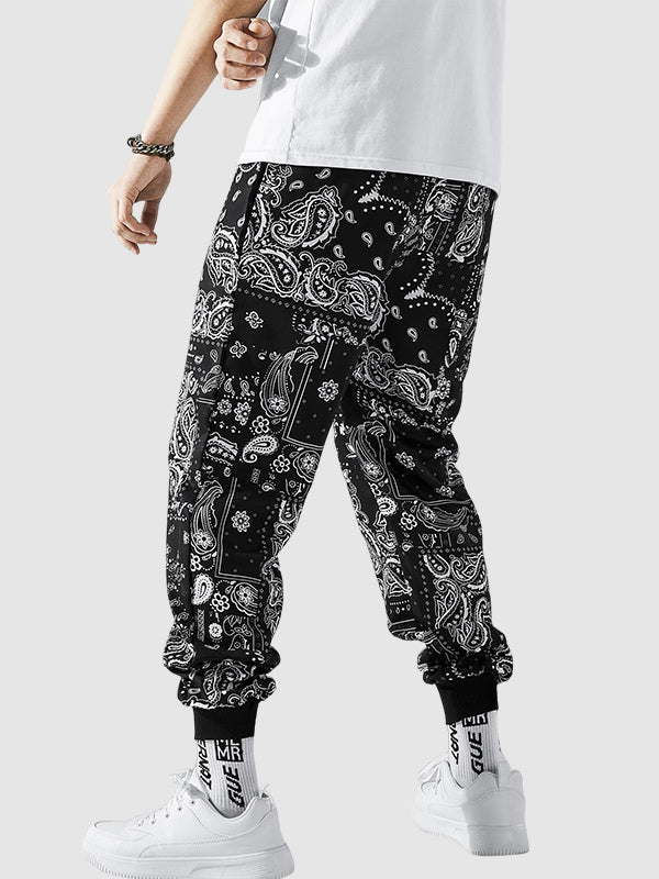 Men's Printed Pattern Elastic Waist Drawstring Casual Pants