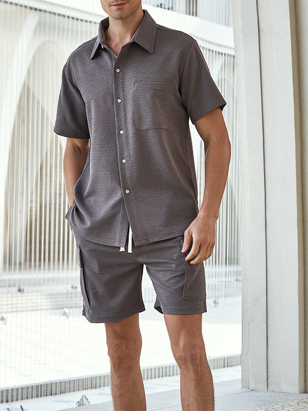 Men's Textured Resort Style Casual Button-Down Shirt  Shorts Set