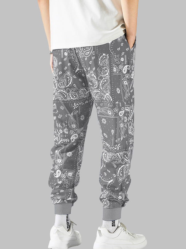 Men's Printed Pattern Elastic Waist Drawstring Casual Pants