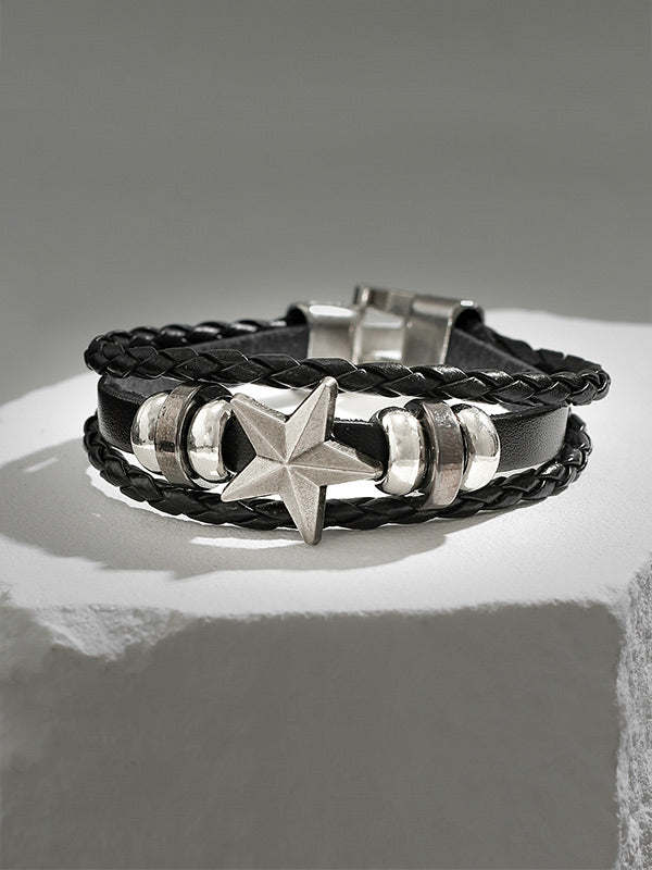 Men's Retro Punk Pentagram Leather Braided Bracelet