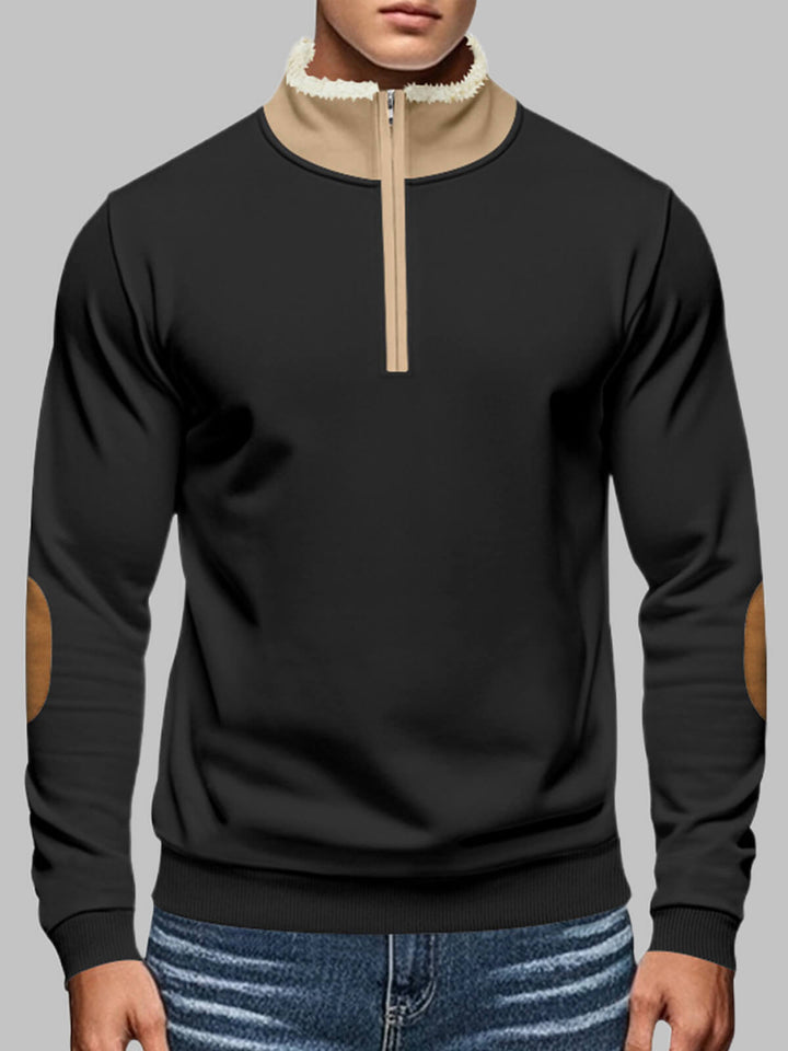 Men's Retro Stitching Embroidery Half-Placket Long Sleeve Sweatshirt