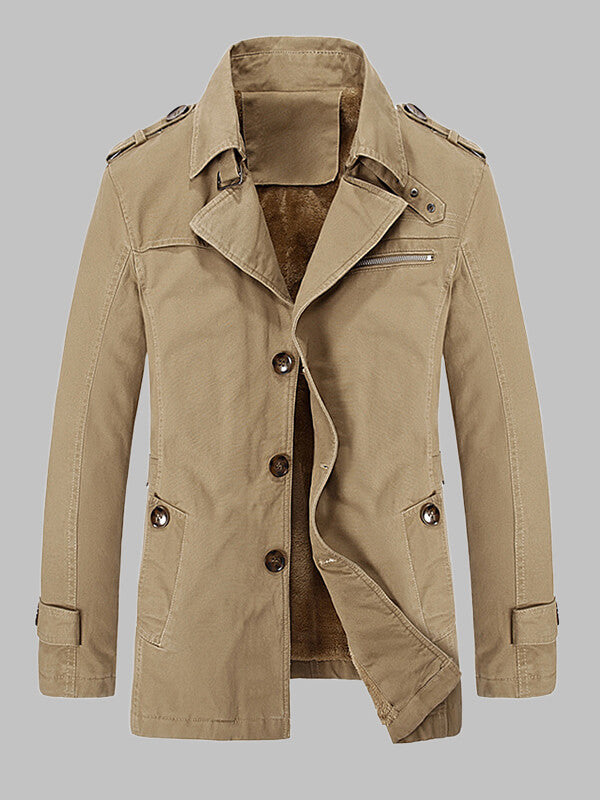 Men's Slim Fit Casual Lapel Fleece Lined Trench Jacket