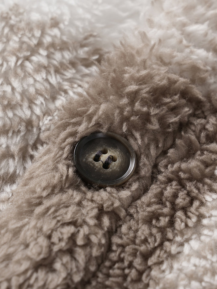 Men's Classic Plaid Fluffy Faux Fur Single Pocket Button Lapel Jacket