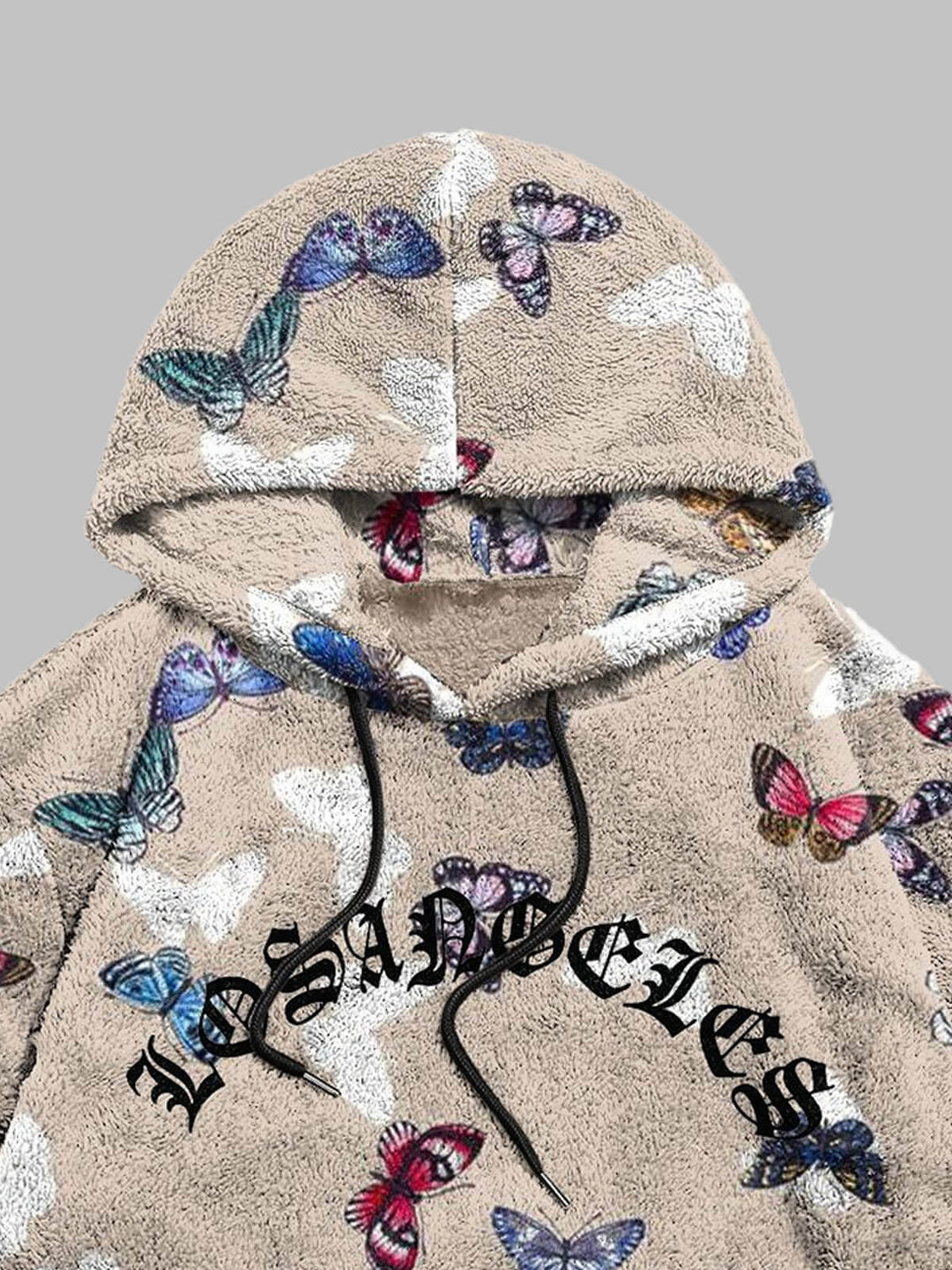 Men's colorful butterfly print fleece hoodie